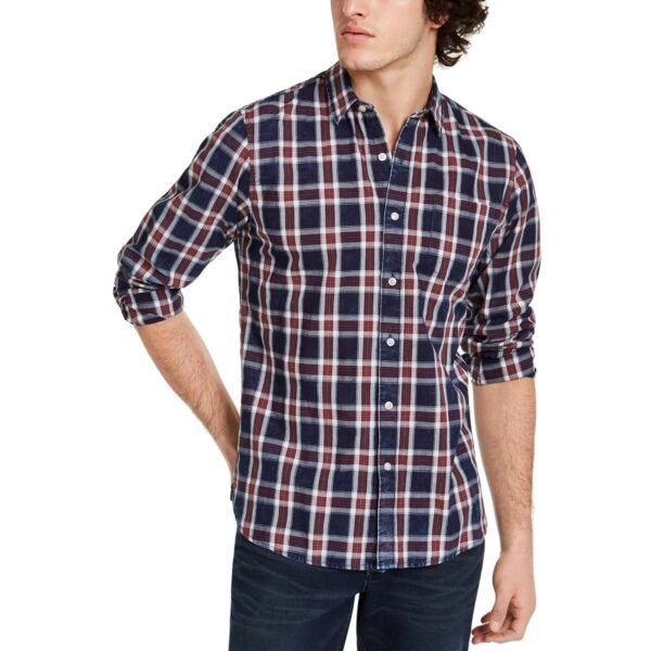 Sun + Stone Mens Plaid Cotton Button-Down Shirt