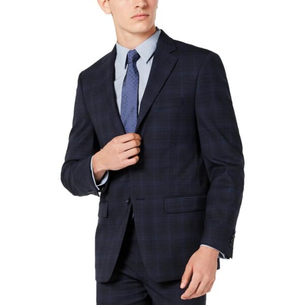 Calvin Klein Mens Wool Blend Window Pane Two-Button Blazer