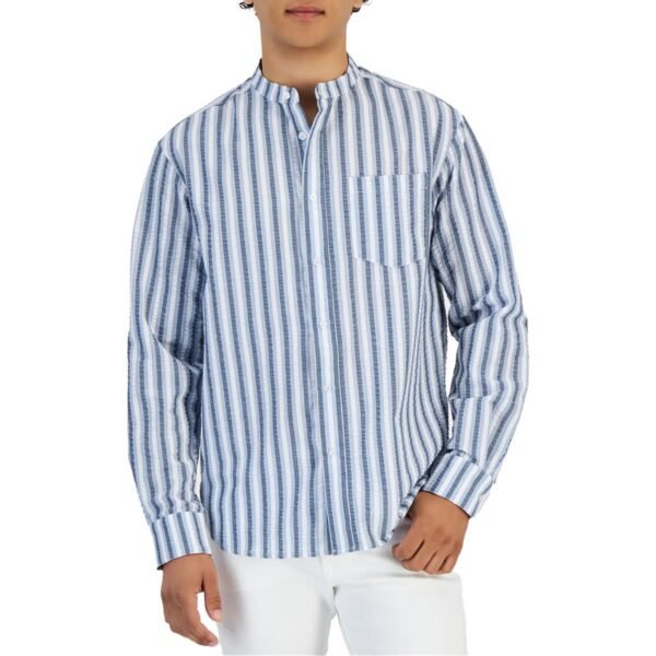 And Now This Mens   Banded Collar Striped Button-Down Shirt - Image 2